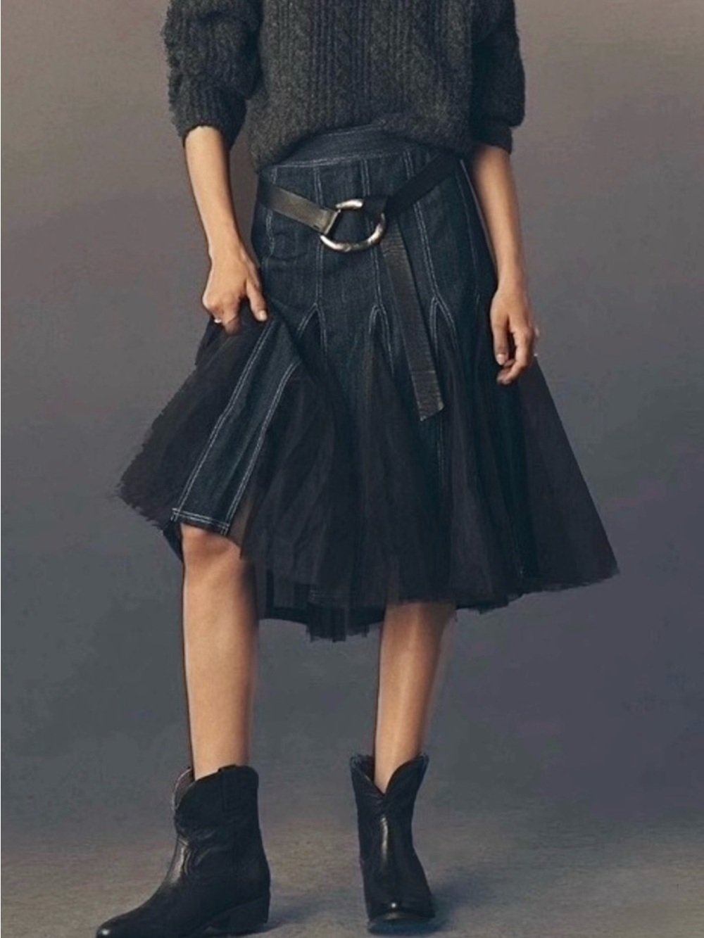 Anthropologie Pilcro Tulle Godet Denim Mid Skirt size 8 NWT